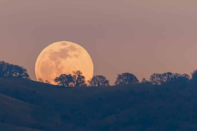 full moon rising from behind a hill in the diablo mountain range